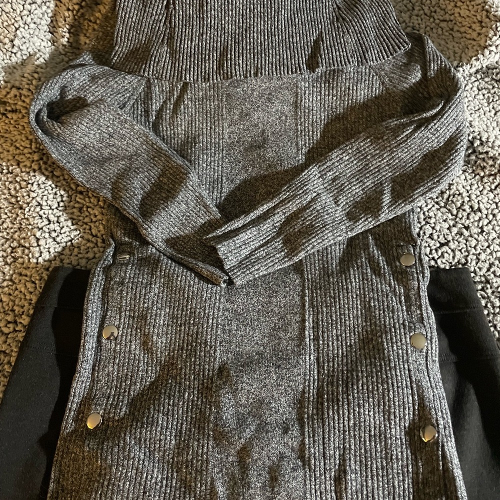 New York & Company Charcoal Cowl Neck Sweater & pencil skirt.